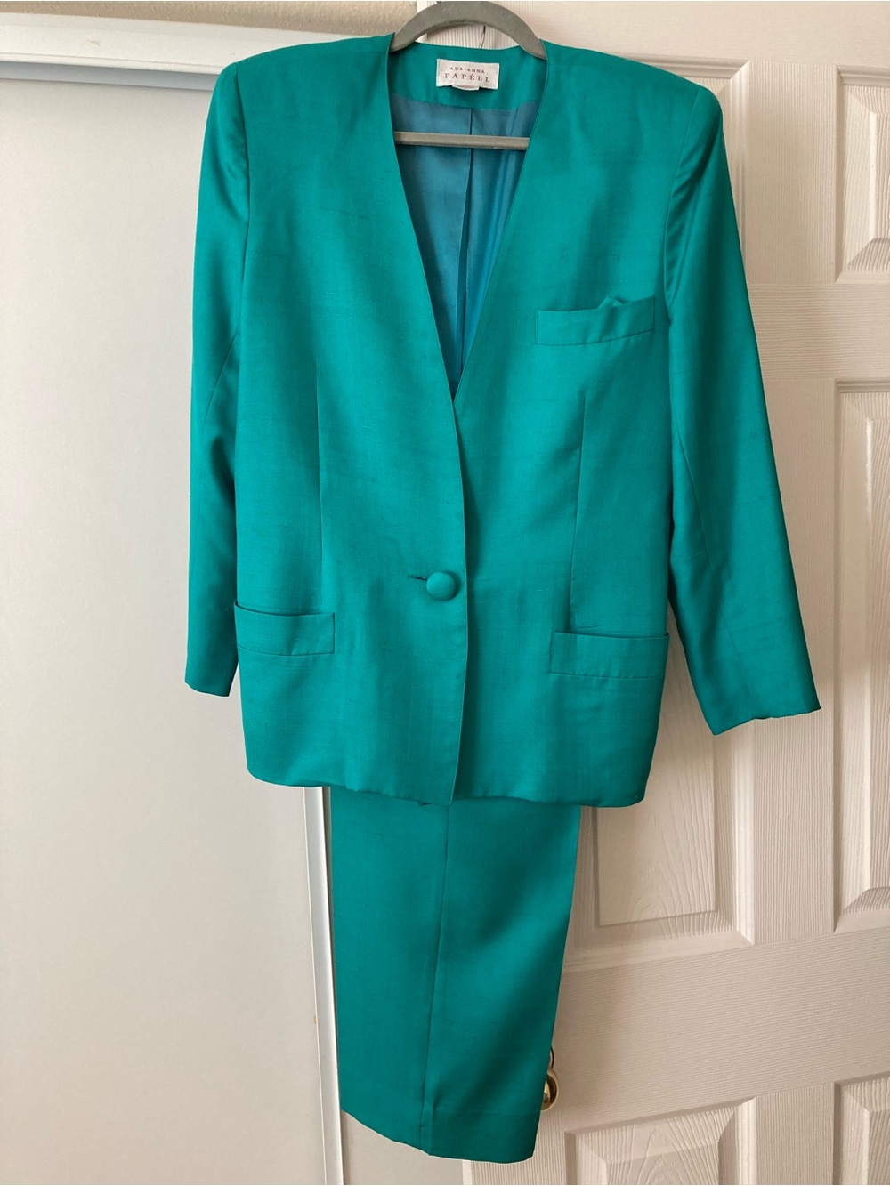 Adrianna Papell Silk Teal Green Women's 2 Piece Blazer & Pants Set